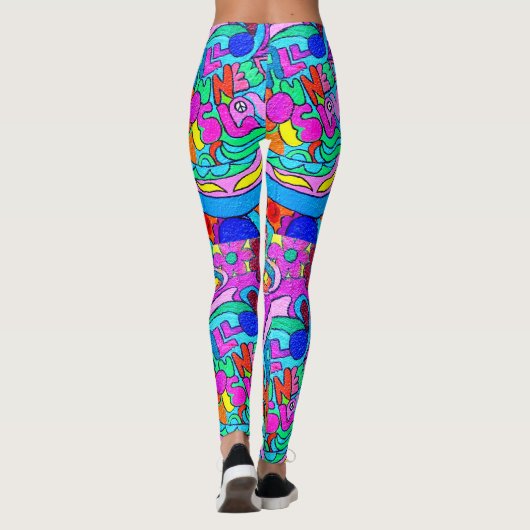 kleurrijke groovy psychedelische liefde leggings (Achterkant)