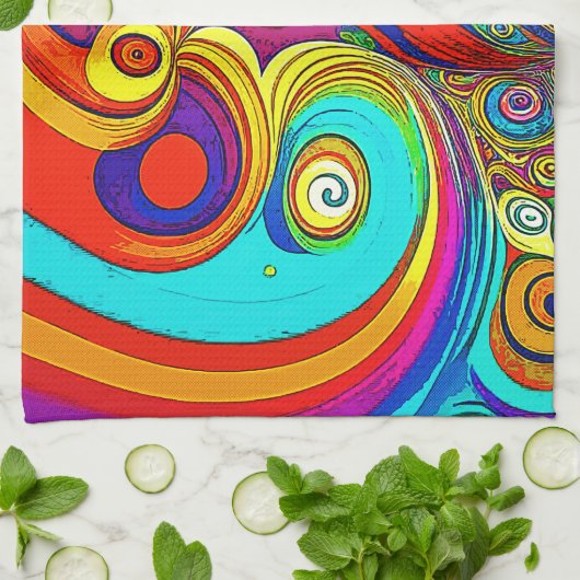 Kleurrijke Groovy Rainbow Swirls Theedoek (Gevouwen)