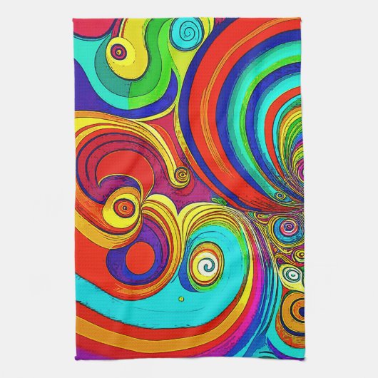 Kleurrijke Groovy Rainbow Swirls Theedoek (Verticaal)
