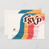 Kleurrijke Groovy Retro 70s Bruiloft QR Code RSVP Kaartje (Voorkant / Achterkant)