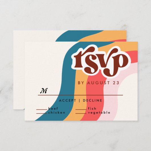 Kleurrijke Groovy Retro 70s Bruiloft QR Code RSVP Kaartje (Voorkant / Achterkant)