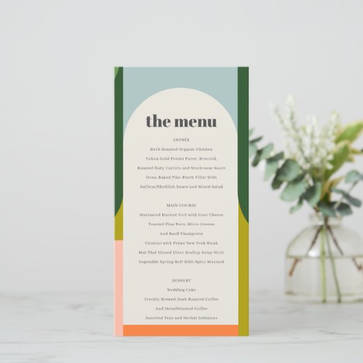 Kleurrijke Groovy Retro Arch Bold Weddenemenkaart Bedankkaart (Staand voorkant)