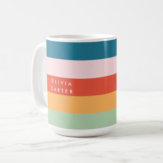 Kleurrijke Groovy Retro Horizontale Stripe Naam Koffiemok (Voorkant links)