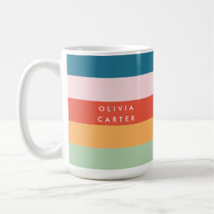 Kleurrijke Groovy Retro Horizontale Stripe Naam Koffiemok