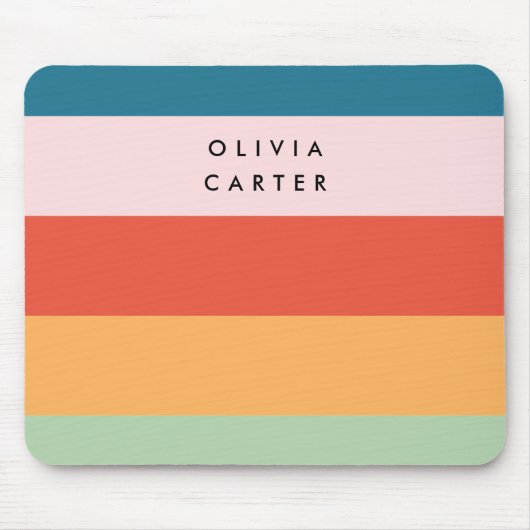 Kleurrijke Groovy Retro Horizontale Stripe Naam Muismat (Voorkant)