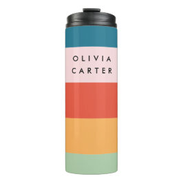 Kleurrijke Groovy Retro Horizontale Stripe Naam Thermosbeker