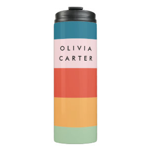 Kleurrijke Groovy Retro Horizontale Stripe Naam Thermosbeker
