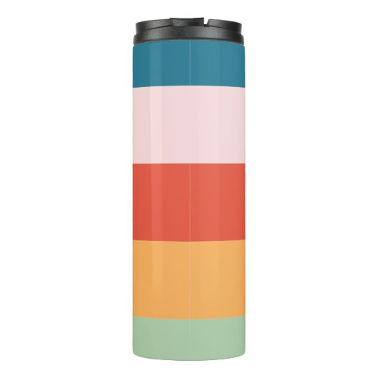 Kleurrijke Groovy Retro Horizontale Stripe Naam Thermosbeker (Achterkant)