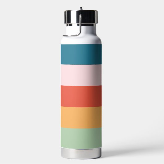 Kleurrijke Groovy Retro Horizontale Stripe Naam Waterfles (Rechts)