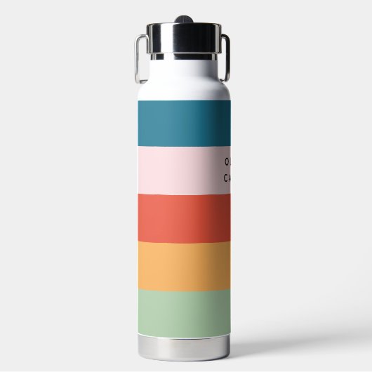 Kleurrijke Groovy Retro Horizontale Stripe Naam Waterfles (Voorkant)