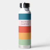 Kleurrijke Groovy Retro Horizontale Stripe Naam Waterfles (Links)