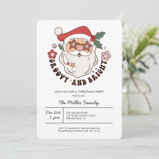 Kleurrijke Groovy Retro Kerstfeest Uitnodiging (Staand voorkant)