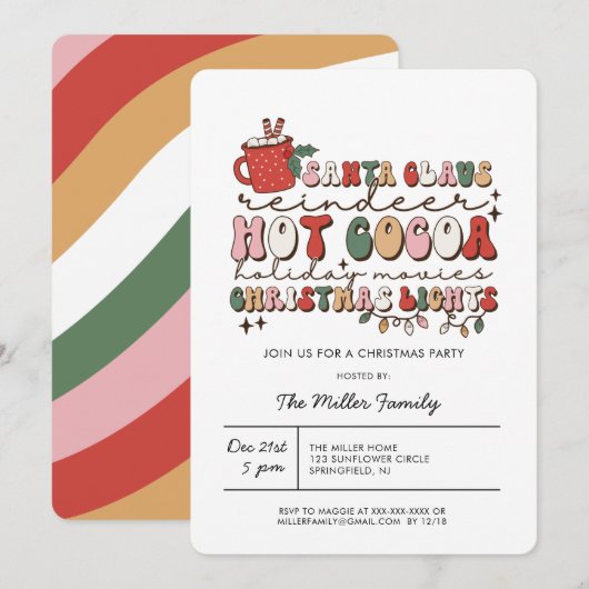 Kleurrijke Groovy Retro Kerstfeest Uitnodiging (Voorkant / Achterkant)
