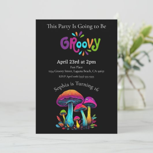 Kleurrijke Groovy Retro verjaardagsuitnodiging Kaart (Staand voorkant)