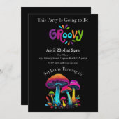 Kleurrijke Groovy Retro verjaardagsuitnodiging Kaart (Voorkant / Achterkant)