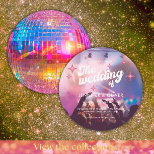 Kleurrijke Groovy Roze Glitter Disco Ball Bruiloft Kaart