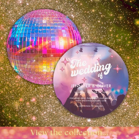 Kleurrijke Groovy Roze Glitter Disco Ball Bruiloft Kaart