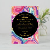 Kleurrijke Groovy Roze Paarse Marmerling Bat Mitsw Folie Uitnodiging (Staand Voorkant)