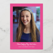 Kleurrijke Groovy Roze Paarse Marmerling Bat Mitsw Folie Uitnodiging (Achterkant)