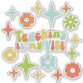 Kleurrijke Groovy Teaching is mijn Vibe, Leraar Sticker (Voorkant)