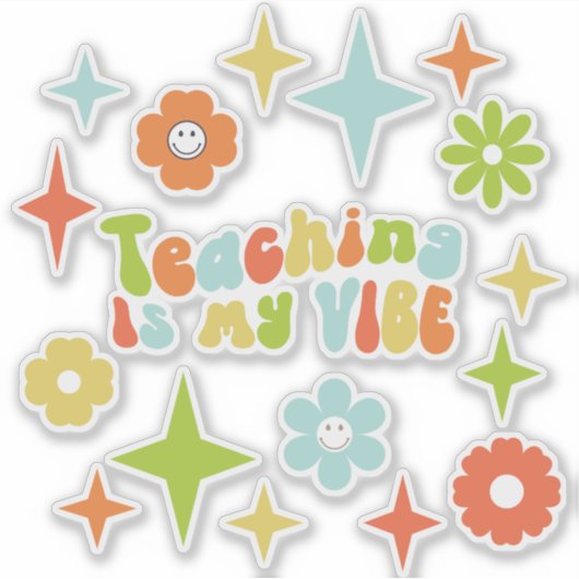 Kleurrijke Groovy Teaching is mijn Vibe, Leraar Sticker (Voorkant)