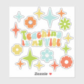 Kleurrijke Groovy Teaching is mijn Vibe, Leraar Sticker (Vel)