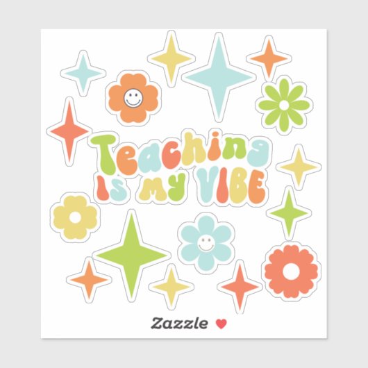 Kleurrijke Groovy Teaching is mijn Vibe, Leraar Sticker (Vel)