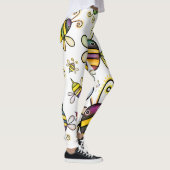 Kleurrijke Grote Bijen op Witte All-Over-Print Leg Leggings (Rechts)