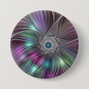Kleurrijke Grote Bloem Abstracte Trippy Fractale K Ronde Button 7,6 Cm