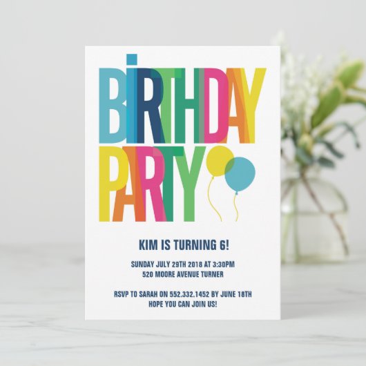 Kleurrijke Grote Brieven Kinderverjaardagsfeest Kaart (Staand voorkant)