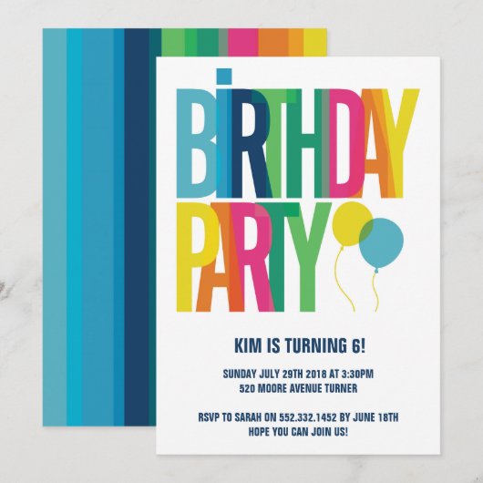 Kleurrijke Grote Brieven Kinderverjaardagsfeest Kaart (Voorkant / Achterkant)