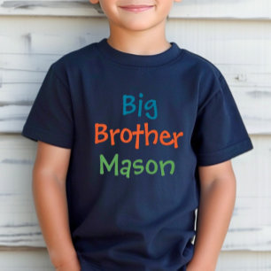 Kleurrijke grote broer monogram naam navy t-shirt