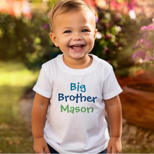 Kleurrijke grote broer monogram naam wit t-shirt