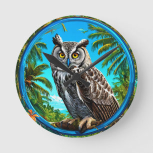 Kleurrijke Grote grijze uil Vogel Ronde Klok