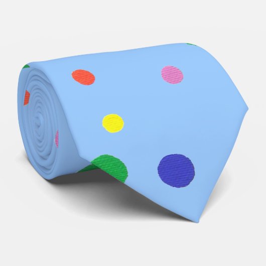 Kleurrijke grote poolpuntjes op lichtblauw Stropda Stropdas (Opgerold)