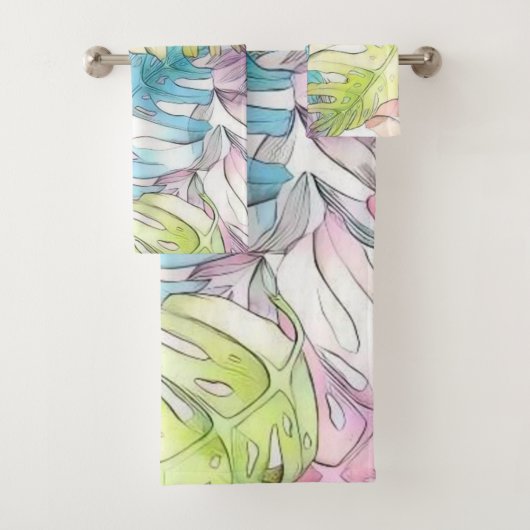 Kleurrijke grote tropische bladeren waterverf schi bad handdoek (Insitu)