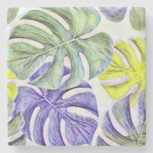 Kleurrijke grote tropische bladeren waterverf schi stenen onderzetter