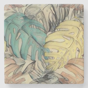 Kleurrijke grote tropische bladeren waterverf schi stenen onderzetter