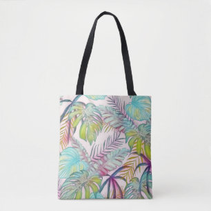 Kleurrijke grote tropische bladeren waterverf schi tote bag