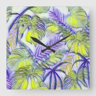 Kleurrijke grote tropische bladeren waterverf schi vierkante klok