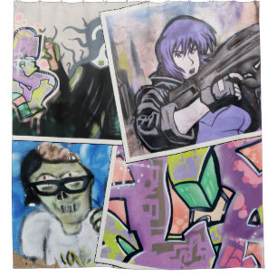Kleurrijke Grungy Street Art Collage Douchegordijn
