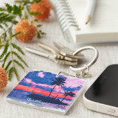 Kleurrijke Guadeloupe Caribbean Island Waterverf Sleutelhanger (Voorkant Rechts)