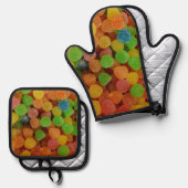 Kleurrijke Gumdrops Snoep Ovenwant & Pannenlap Set (Voorkant / Achterkant)