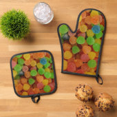 Kleurrijke Gumdrops Snoep Ovenwant & Pannenlap Set (Top down)