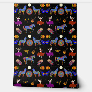 Kleurrijke Gypsy Caravan Folk Art Behang