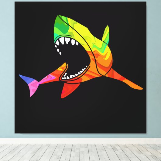 Kleurrijke haai canvas afdruk (Insitu (Houten vloer))