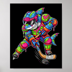 Kleurrijke Haai Hockey Ijs Drip Speler Poster