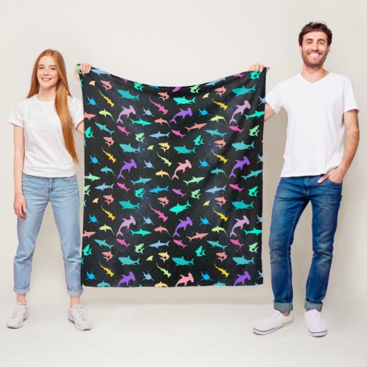 Kleurrijke haai onder het zee gradient Party Fleece Deken (In situ)