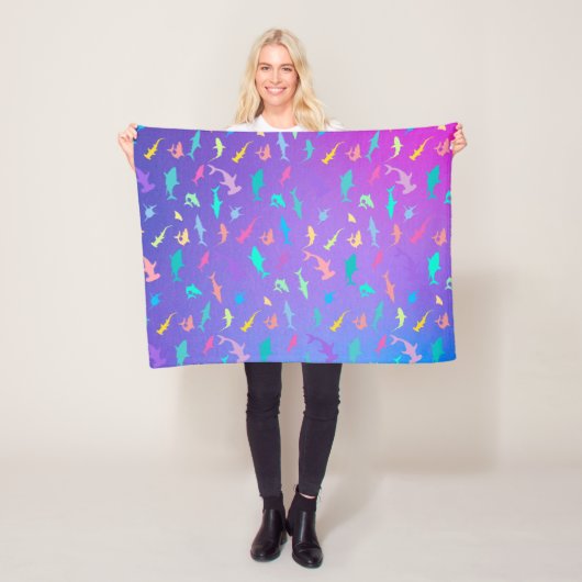 Kleurrijke haai onder het zee School Party Fleece Deken (In situ)