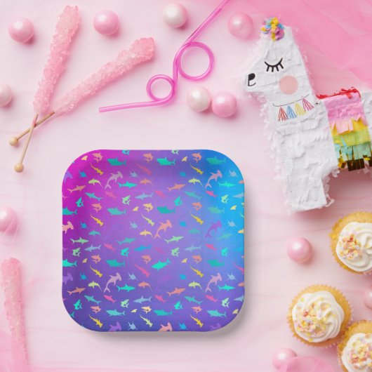 Kleurrijke haai onder het zee School Party Papieren Bordje (Feest)